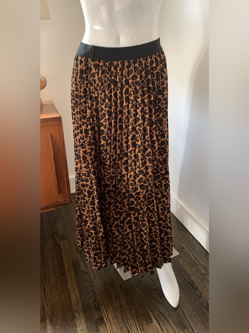 Source Unknown Leopard Print Pleated Maxi Skirt - Brown & Black